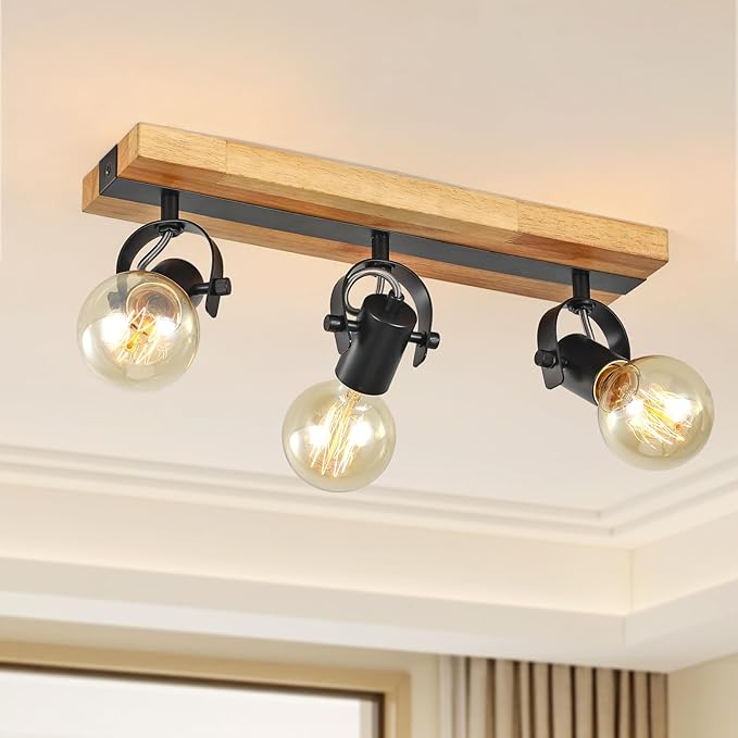 Industrial Track Lighting Fixtures Ceiling, Farmhouse Wood Ceiling Spot Lighting,Rustic Kitchen Ceiling Light Fixtures for Kitchen Bedroom Bathroom Hallway.