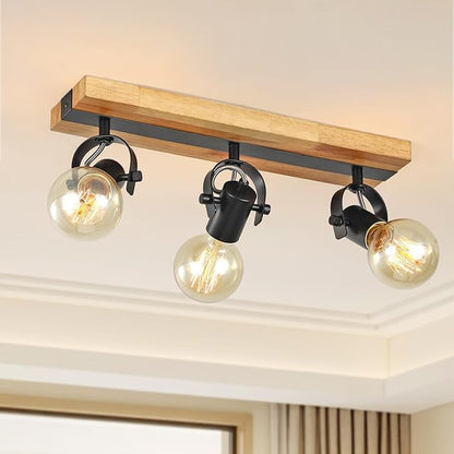 Industrial Track Lighting Fixtures Ceiling, Farmhouse Wood Ceiling Spot Lighting,Rustic Kitchen Ceiling Light Fixtures for Kitchen Bedroom Bathroom Hallway.