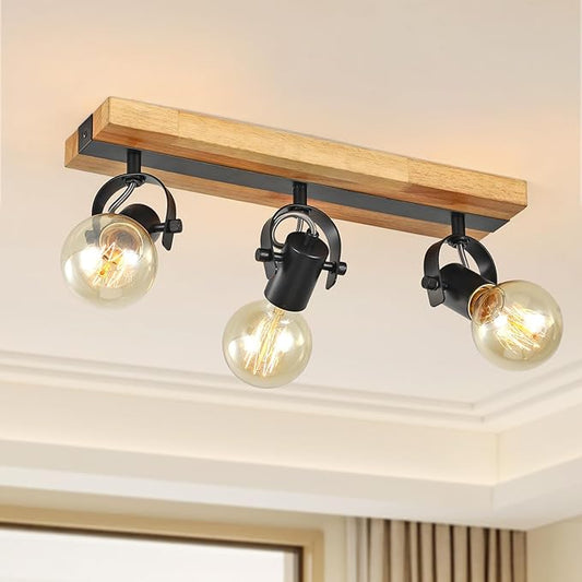 Industrial Track Lighting Fixtures Ceiling, Farmhouse Wood Ceiling Spot Lighting,Rustic Kitchen Ceiling Light Fixtures for Kitchen Bedroom Bathroom Hallway.