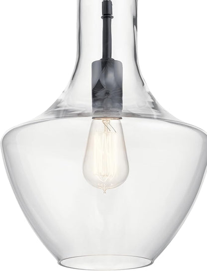 Kichler Everly 1-Light Pendant Light Fixture with Clear Glass Bell Shade in Black Finish for Kitchen Island, Dining Room, Living Room (15.25" x 10.5"), 42141BK