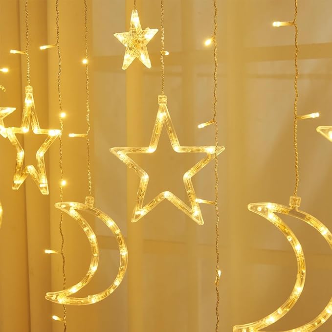 7.5ft Decorative Starry String Curtain Lights Moons and Stars LED Night Light for Home Decoration Party,Remote Control USB Powered