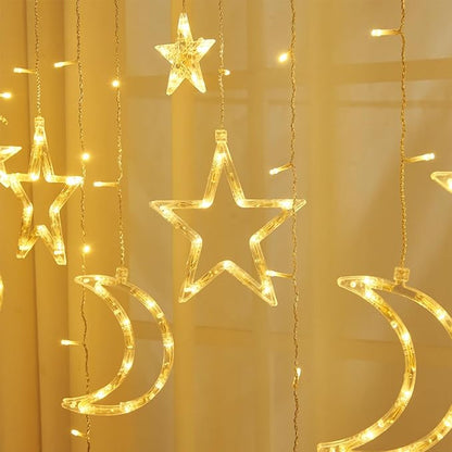 7.5ft Decorative Starry String Curtain Lights Moons and Stars LED Night Light for Home Decoration Party,Remote Control USB Powered