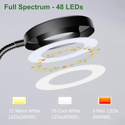 Wolezek 2 in 1 Grow Lights for Indoor Plants, 3 Colors Plant Lights for Indoor Growing with 360° Gooseneck, 48 LEDs Full Spectrum Plant Grow Lights Indoor, 6/12/16H Timer, 5 Brightness, Black 1 Pack