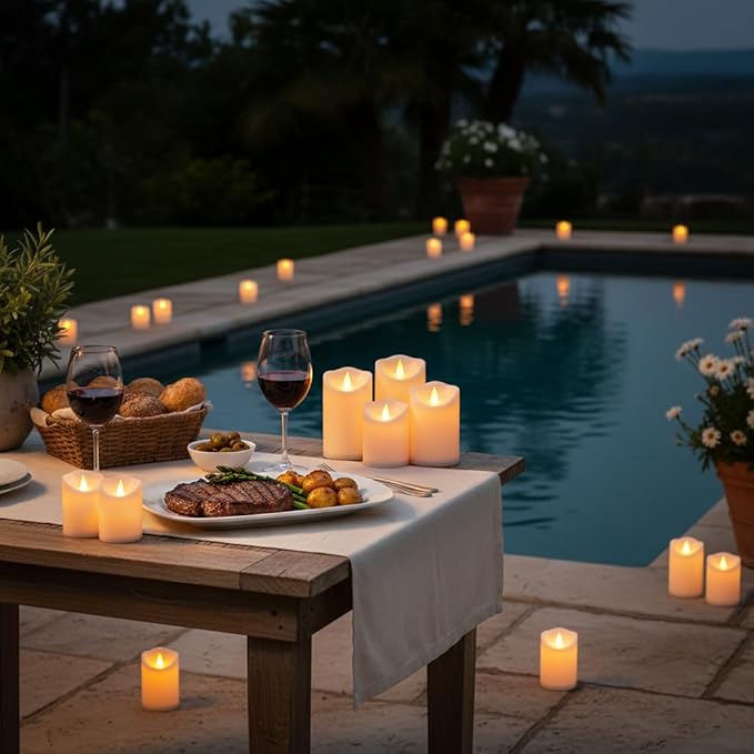 Flameless Candles 4" 5" 6" Outdoor Indoor Pillars Battery Operated Flickering Candles Include 8-Key Remote Timer 400+ Hours by 2 AA Batteries (White Candle - Warm light, 3"D x 4"|5"|6" H - 24 Pack)