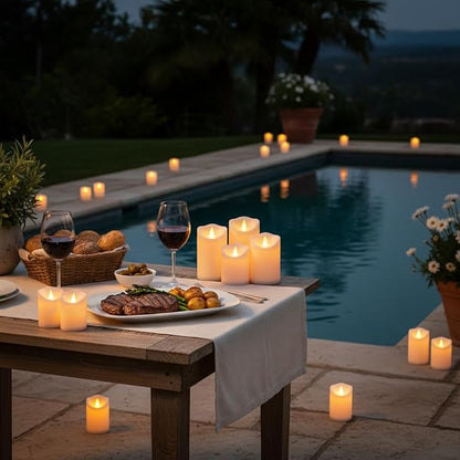 Flameless Candles 4" 5" 6" Outdoor Indoor Pillars Battery Operated Flickering Candles Include 10-Key Remote Timer 400+ Hours by 2 AA Batteries (White Candle - Warm light, 3"D x 4"|5"|6" H - 9 Pack)