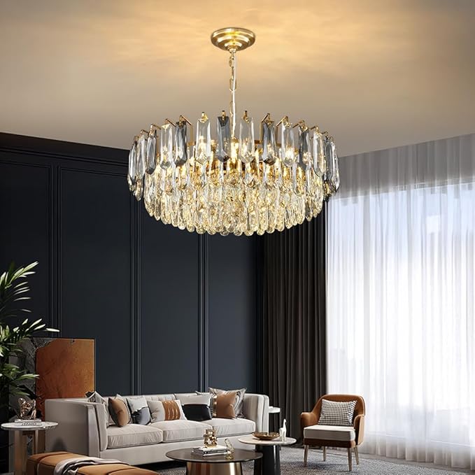 23.6" Modern Crystal Chandelier Gold 3-Tier Luxury Pendant Light Gold Plated Ceiling Pendant Lighting for Dinning Room Living Room Foyer