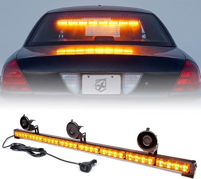 Xprite 35.5" Traffic Advisor Light Bar, LED Emergency Strobe Lights with 21 Flash Patterns, Suction Mount & Cigarette Plug, Strobe Lights for Trucks, SUV, Car - Amber