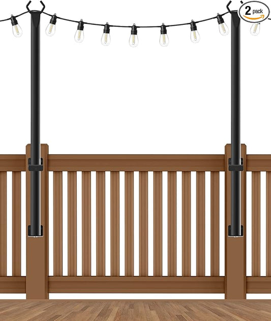 Beizelte 2 Pack 5Ft String Light Poles,Outside String Lights,Outdoor Light Poles,Metal Poles Stand for Patio,Backyard,Deck