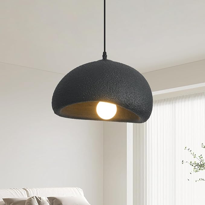 11.8in Wabi Sabi Pendant Light, Kitchen Island Lighting Fixture Ceiling Mount Japanese Lamp Japandi Chandelier for Dining Living Room Hallway Bedroom Restaurant Hanging Lamp, Black 1 Pack