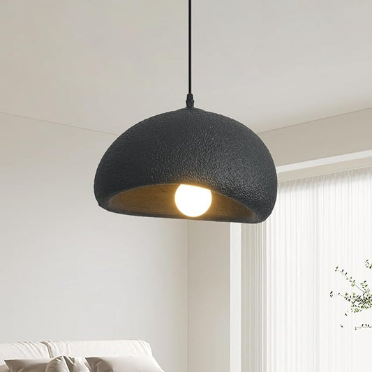 11.8in Wabi Sabi Pendant Light, Kitchen Island Lighting Fixture Ceiling Mount Japanese Lamp Japandi Chandelier for Dining Living Room Hallway Bedroom Restaurant Hanging Lamp, Black 1 Pack