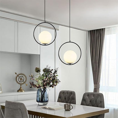 Vintage Pendant Light 1-Light Black Glass Globe Ceiling Pendant Lamp Chandelier Oval Shape Hanging Pendant Light Fixtures for Bedroom Living Dining Room Kitchen (Round(25cm))