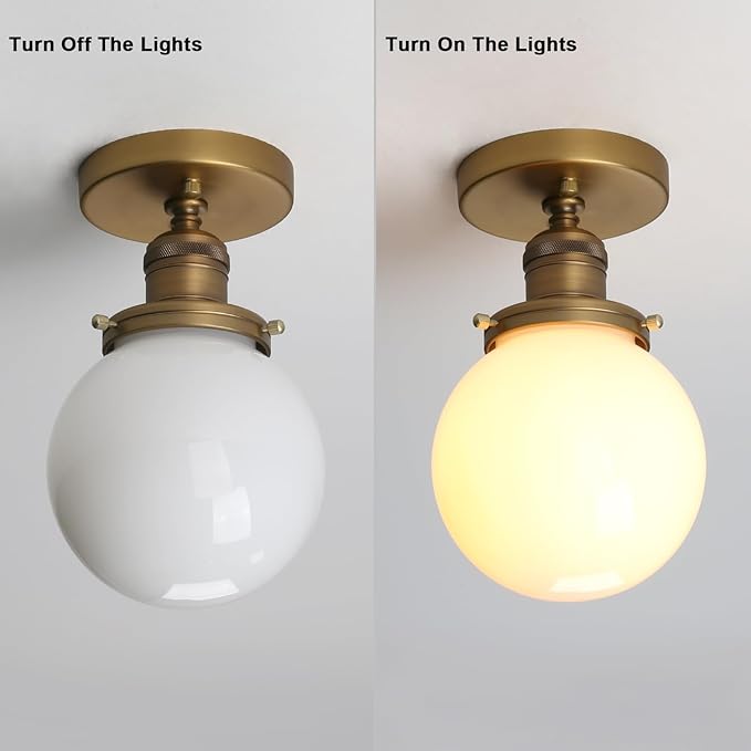 Yosoan 1-Light Modern Hallway Ceiling Light Fixture with Milk Round Glass, Indoor Hardwired Vintage Indoor Flush Mount Lighting with Matte Globe Shade Lamp for Kitchen Bathroom Porch Entryway(Antique)
