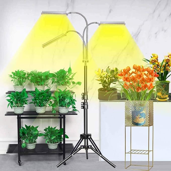Grow Light Floor LED Grow Light with Stand, Tri-Head Sunlike Full Spectrum Plant Light for Indoor Plants,Tripod Stand Adjustable 15-47 in & 3 Modes