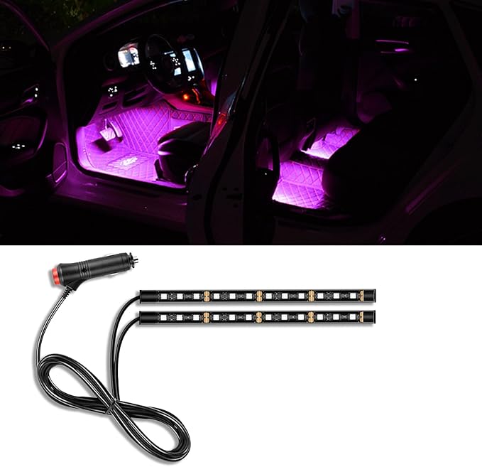 Car LED Strip Light, 24 LED RGB Auto Under Dash Interior Atmosphere Lights, 12V Ambient Night Light, Auto Interior Decorative Lamp, Universal Car Accessories (Pink Purple, Cigarette Adapter)