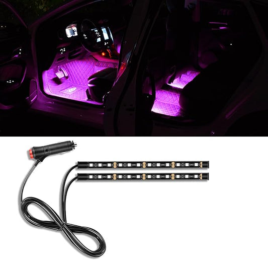 Car LED Strip Light, 24 LED RGB Auto Under Dash Interior Atmosphere Lights, 12V Ambient Night Light, Auto Interior Decorative Lamp, Universal Car Accessories (Pink Purple, Cigarette Adapter)