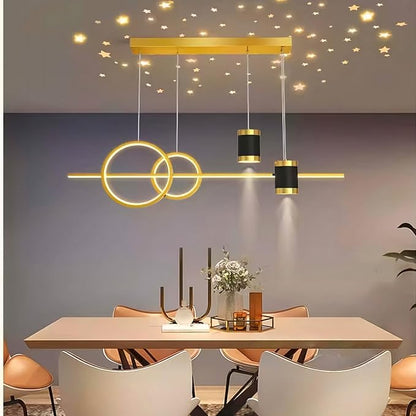 SMG Modern LED Pendant Light for Kitchen Island, 39" Gold Linear Dining Room Chandelier Over Table, with Remote Control 3000K-6000K Dimming, Office Desk Hanging Lighting Fixture