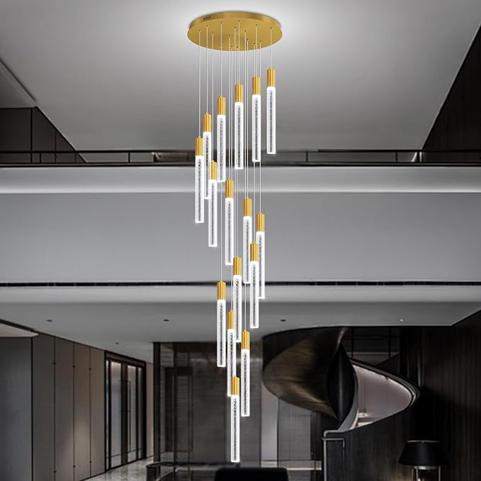 Luxurious K9 Crystal Chandelier,Gold 16-Light Large Modern Crystal Column Chandelier,Crystal Drop High Ceiling Pendant Light Fixture for Home Hotel Store