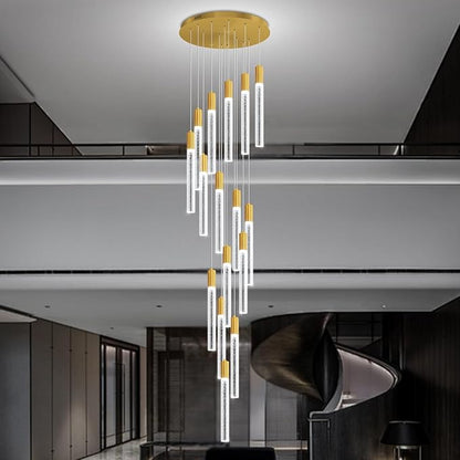 Luxurious K9 Crystal Chandelier,Gold 16-Light Large Modern Crystal Column Chandelier,Crystal Drop High Ceiling Pendant Light Fixture for Home Hotel Store