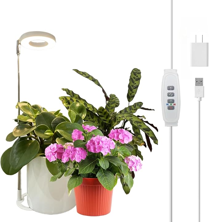 LED Grow Light for Indoor Plants, Full Spectrum led Grow Light,Mini Halo Grow Lights for Small Plants,Height Adjustable Growing Lamp,3 Modes,3/9/12h Automatic Timer,10 Dimmable Brightness