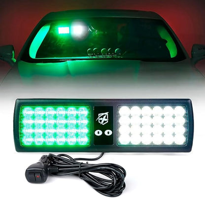Xprite White Green 48LED Visor Strobe Flashing Lights Interior Windshield Sunshield Emergency Warning Lights for Police Volunteer Firefighter Vehicles Trucks