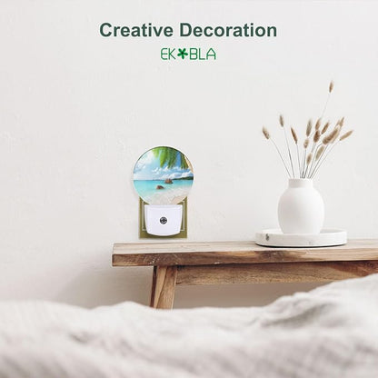 EKOBLA Palm Tree & Beach Plug-in Night Light, Island Ocean Tropical LED Nightlight with Dusk to Dawn Auto Sensor for Home Decor