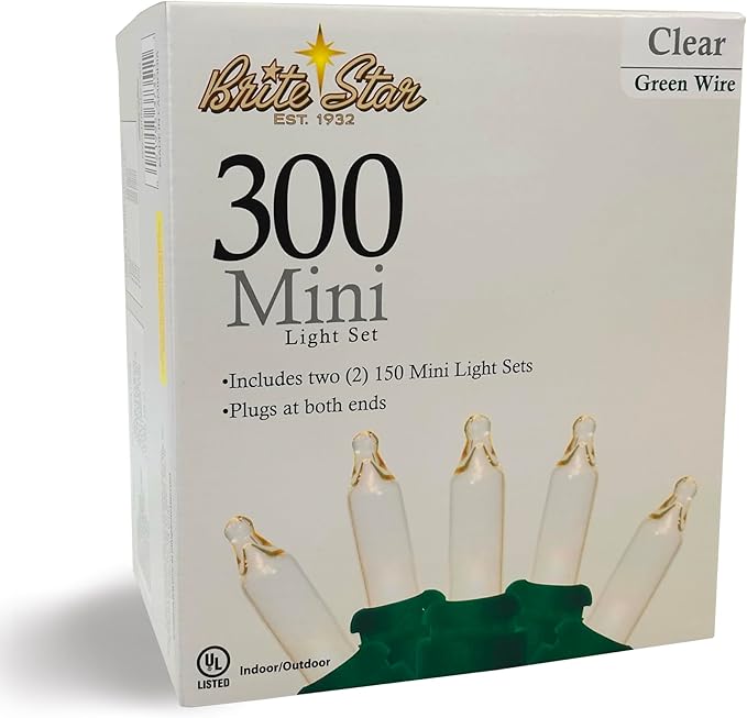 Brite Star 300 Count Mini String to String Lights, Green Wire, Clear