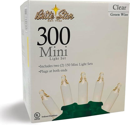 Brite Star 300 Count Mini String to String Lights, Green Wire, Clear
