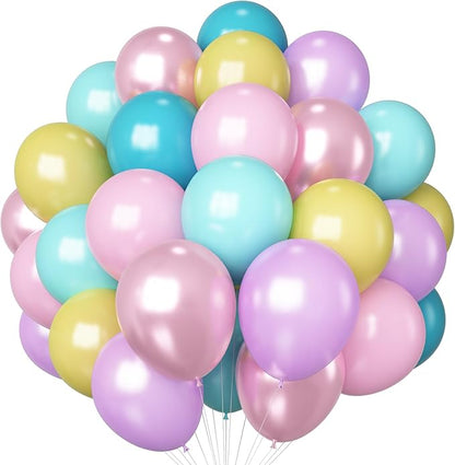 HILAVO Pastel Balloons 60 Pcs Metallic Pink Purple Teal Blue Yellow Multicolor Latex Balloon Macaron Rainbow Pastel Color Party Balloons for Girls Birthday Baby Shower Bridal Wedding Party Decorations