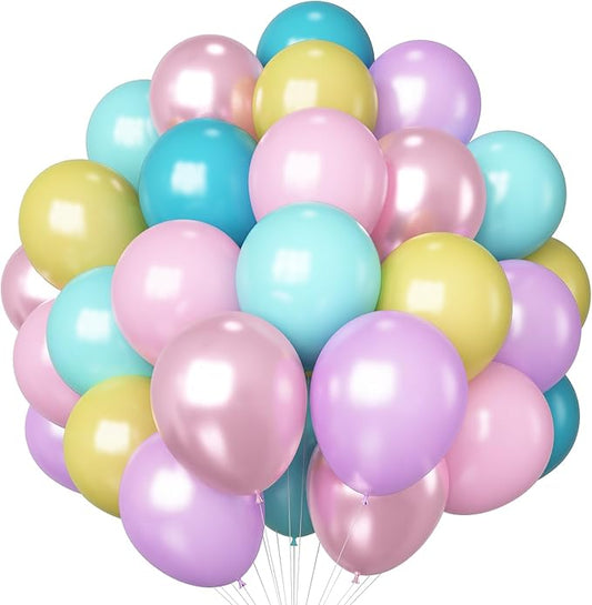 HILAVO Pastel Balloons 60 Pcs Metallic Pink Purple Teal Blue Yellow Multicolor Latex Balloon Macaron Rainbow Pastel Color Party Balloons for Girls Birthday Baby Shower Bridal Wedding Party Decorations