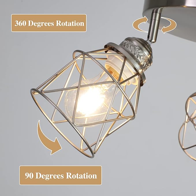 Kitchen Light Fixtures - 3-Lights Multi-Directional Ceiling Lamp with E26 Base, Adjustable Flush Mount for Farmhouse Kitchen, Hallway, Dining Room, Entryway