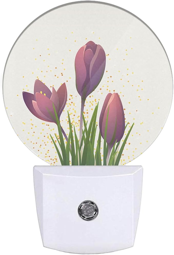 Tulip Night Light Purple Flower Tulips Floral LED Dusk to Dawn Plug-in Nightlight Auto Sensor for Bedroom Bathroom Hallway Living Room