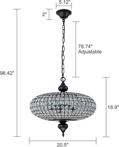 21" Black Gold Crystal Chandelier, Large Farmhouse Dining Room Light Fixture, 5-Light Vintage Crystal Hanging Chandelier for High Ceiling Living Room Kitchen Island