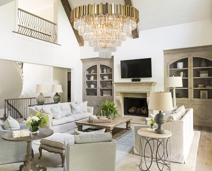 Gold Crystal Chandelier Large, 17-Light Luxury Chandelier Lighting Fixture for High Ceiling Foyer Entryway Living Room D35.4