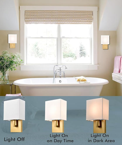 YUBOLE Gold Wall Sconces Mid Century Wall Light with Linen Shade Set of 2 Lamps Wall Mounted for Bedroom Stairway Indoor or Hotel-Hardwired
