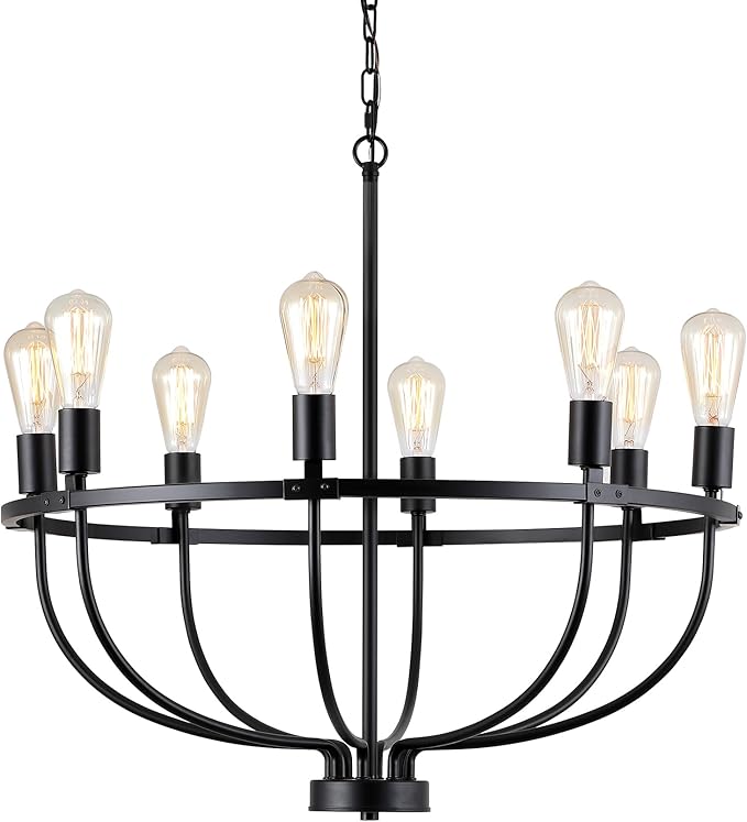 AMZASA 8 Lights Black Industrial Candle Chandelier Light Fixture for Dining Room Bedroom Living Room Kitchen Foyer UL Listed