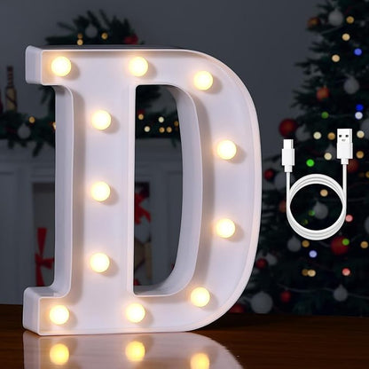 Foaky Rechargeable LED Letter Lights Sign Marquee Light Up Letters Sign for Night Light Wedding/Birthday Party Christmas Lamp Home Bar Decoration (D)