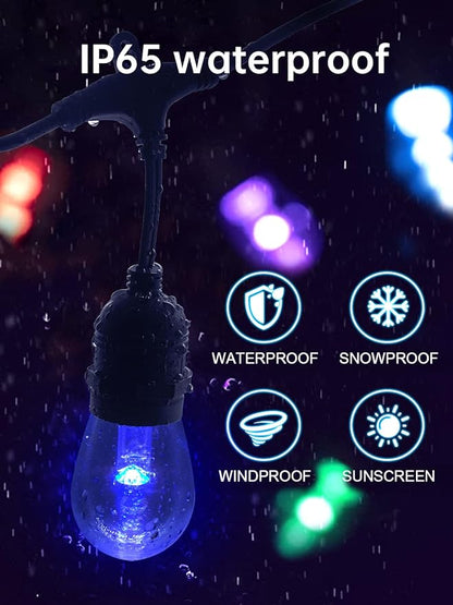 Commercial Grade 96FT LED Outdoor String Lights with Remote Control - 30 Shatterproof Bulbs Waterproof Color Changing Christmas Lights, Dimmable for Patio, Garden, Wedding Decor