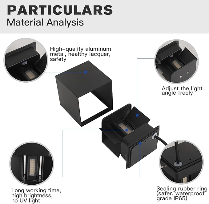 2 Pack Modern Outdoor Wall Lights, ETL Listed 15W Square LED Exterior Wall Sconce, 3 Color Temperature Selectable, Adjustable Up and Down Lighting Fixtures, IP65 Waterproof Aluminum Porch Light