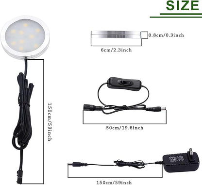 AIBOO 12V LED Under Cabinet Lighting Kit 3 Packs Slim Aluminum Puck Lights with 2-Way Switch All Accessories Included for Counter Closet Lighting 6W (Natural White)
