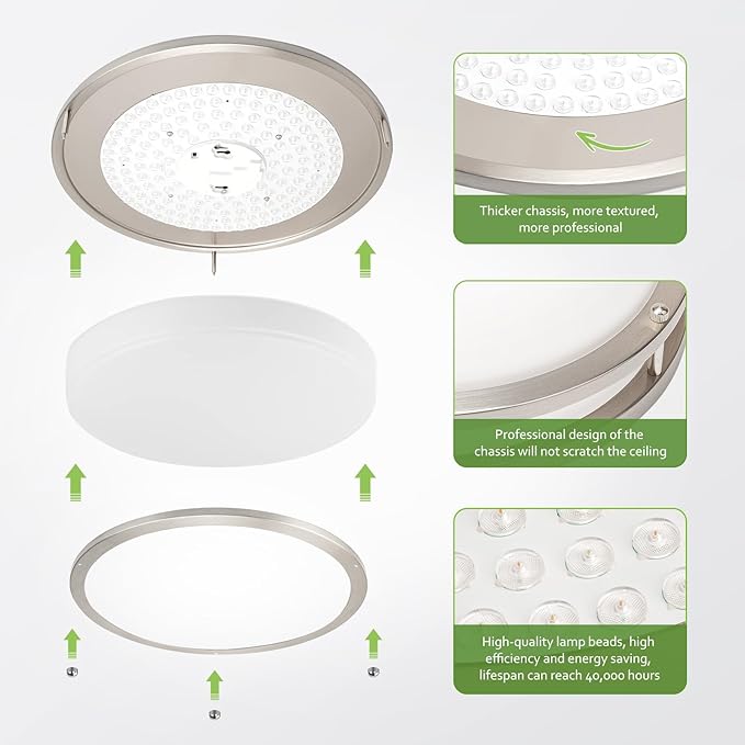 Flush Mount Ceiling Light - 2 Pack 36W 3000K/3500K/4000K/5000K/6000K Dimmable Led Ceiling Light Fixture for Kitchen Hallway Bedroom Bathroom (2, Brushed Nickel, 17.5 Inch)