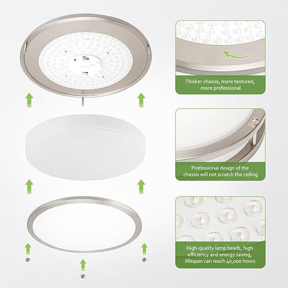 Flush Mount Ceiling Light - 2 Pack 36W 3000K/3500K/4000K/5000K/6000K Dimmable Led Ceiling Light Fixture for Kitchen Hallway Bedroom Bathroom (2, Brushed Nickel, 17.5 Inch)