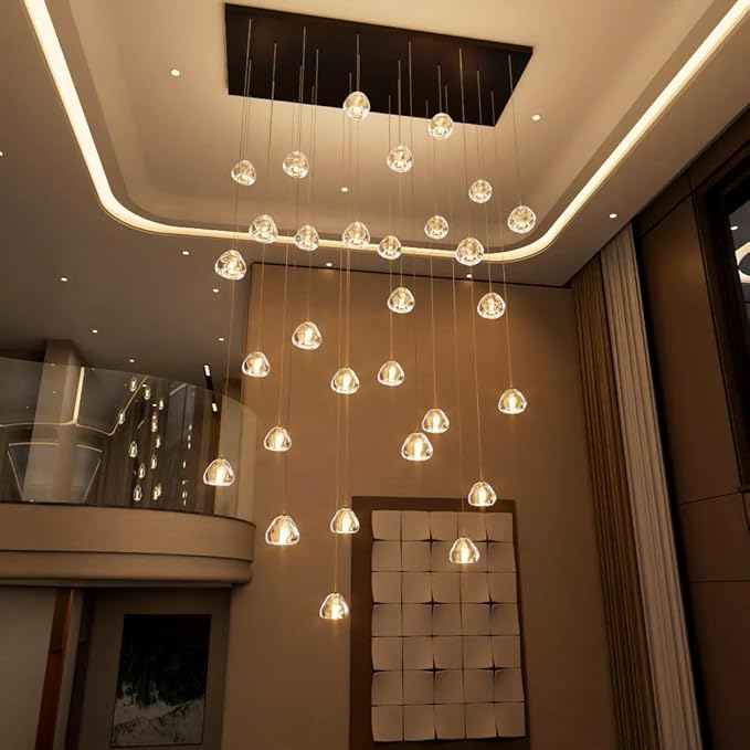 HAIXIANG W47.2 x D15.7 x H157 Glam Chandelier Rectangular Chandeliers Bubble Crystal Pendants Light Fixture Dimmable High Ceiling Large Light Black