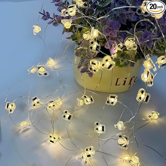 GUOCHENG 16FT 50LEDs Music Note String Lights, Music Stave Fairy Light 3AA Batteries Operated Decorative Light Strings, Musical Starry Lights for Indoor Outdoor(1 Pack)