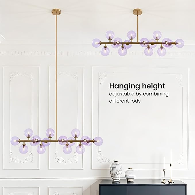 Mid Century Modern Gold Chandelier Rectangle Pendant Fixtures Linear Sputnik Chandeliers for Kitchen Island Dining Room Over Table