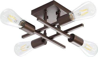 Industrial 4-Light Semi Flush Mount Ceiling Light Fixture, Farmhouse Oil Rubbed Bronze Chandelier Lighting, Modern E26 Base Sputnik Ceiling Lamp for Kitchen Living Room Hallway Entryway