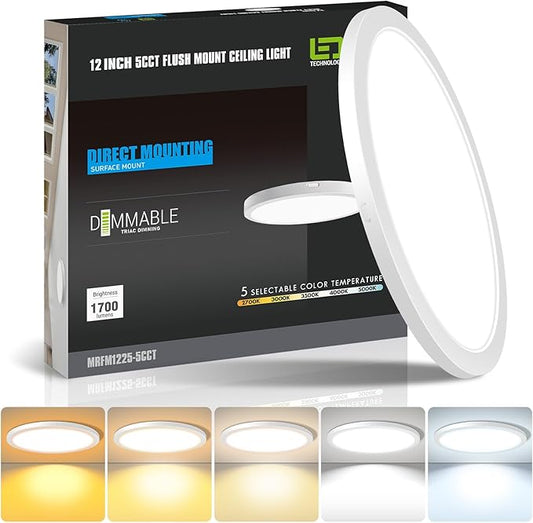 mw 12 Inch LED Flush Mount Ceiling Light Fixture, Flush Mount Ceiling Lights,120V, 2700K/3000K/3500K/4000K/5000K, 25W, Dimmable Slim LED Ceiling Light for Bedroom Hallway Kitchen