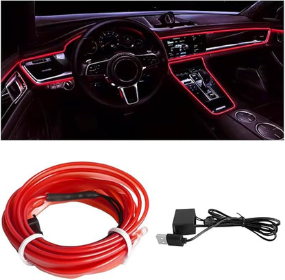 EL Wire Car Interior LED Strips Lights, 16FT 5V USB Auto Neon Light Strip, Electroluminescent Vehicle Interior Ambient Lighting Decor Accessories, Universal for RV, SUV, Truck (Red)