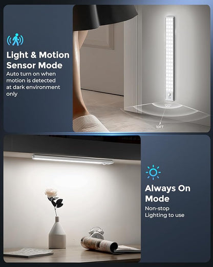 Under Cabinet Lighting - 14.7" Motion Sensor Light Indoor, Magnetic Wireless Closet Lights, Dimmable Led Night Light, Rechargeable Under Counter Lights for Kitchen, Bedroom, Stair, 2 Pack