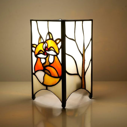Tiffany Lamp Orange Stained Glass Table Lamp Small Foxes Animal Night Light Mini Retro Bedside Table Light for Home Decor Boys Girls Christmas Halloween Gifts
