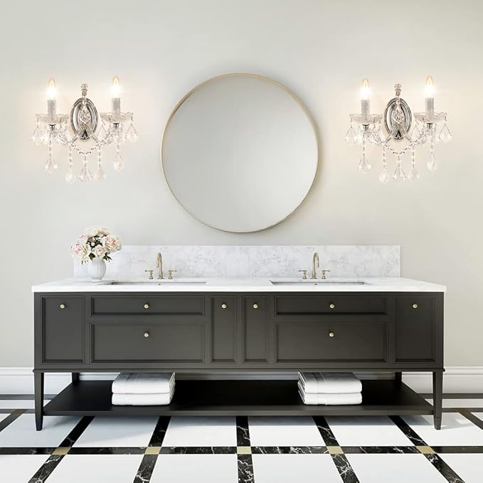 Crystal Wall Lights, Modern Sconces - Brilliant 2 Light Maria Theresa Wall Lamp Light Fixtures, Wall Mounted Lamp for Bedroom, Living Room, Bedside, Corridor